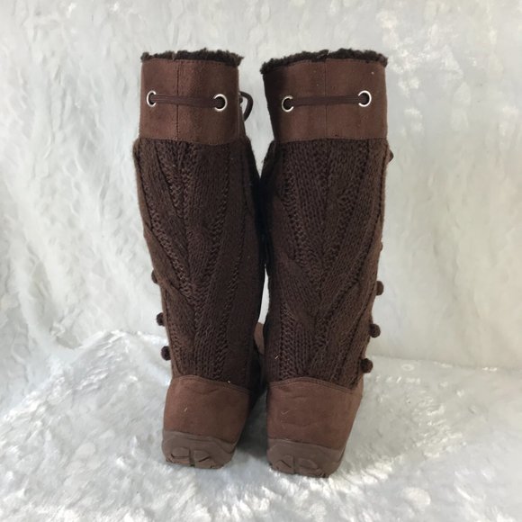 CA collection by Carrini Sweater suede winter tall boots 1/4 zipper side pom pom - Picture 4 of 9